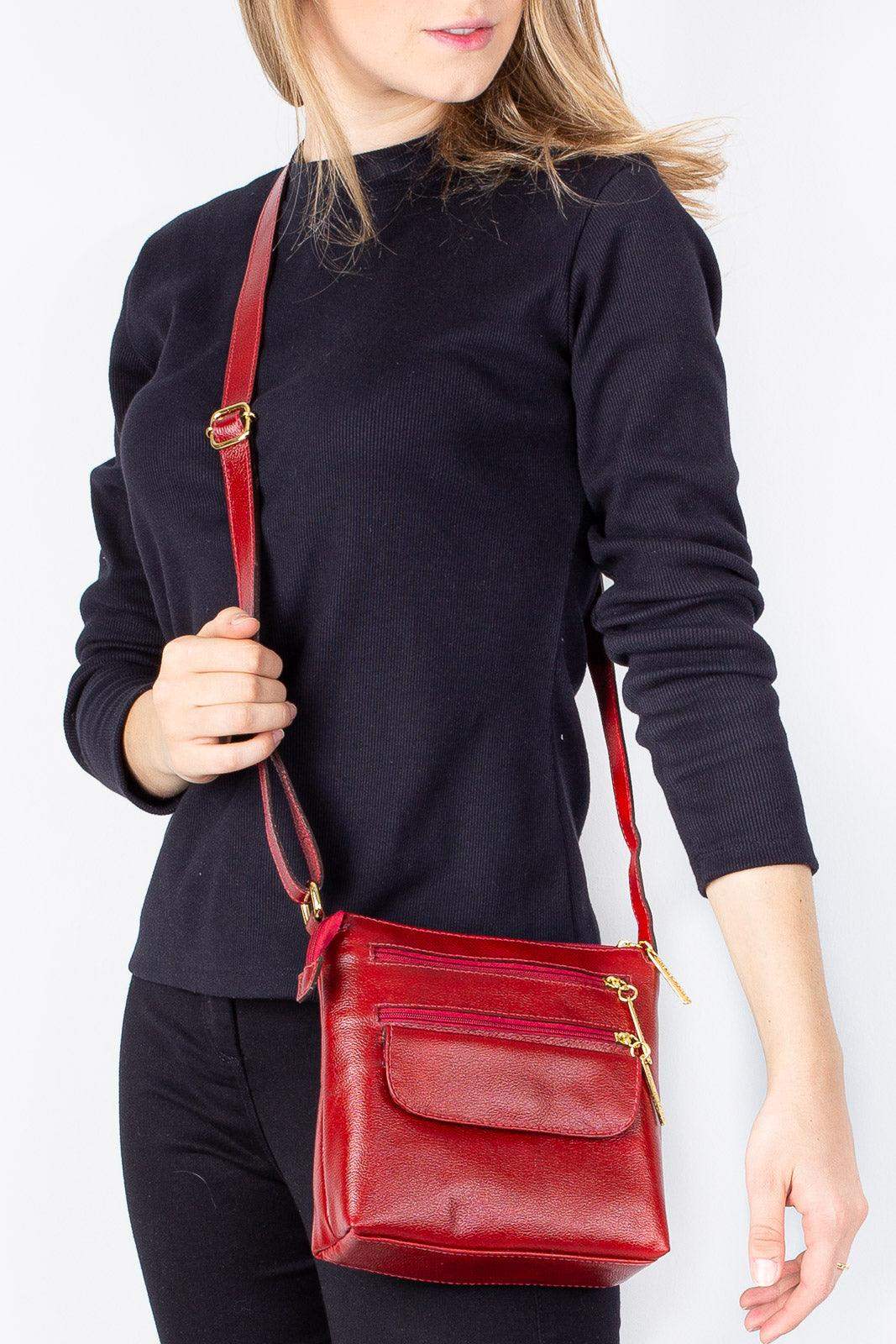 Bolsa transversal de couro liso Maura - Enluaze