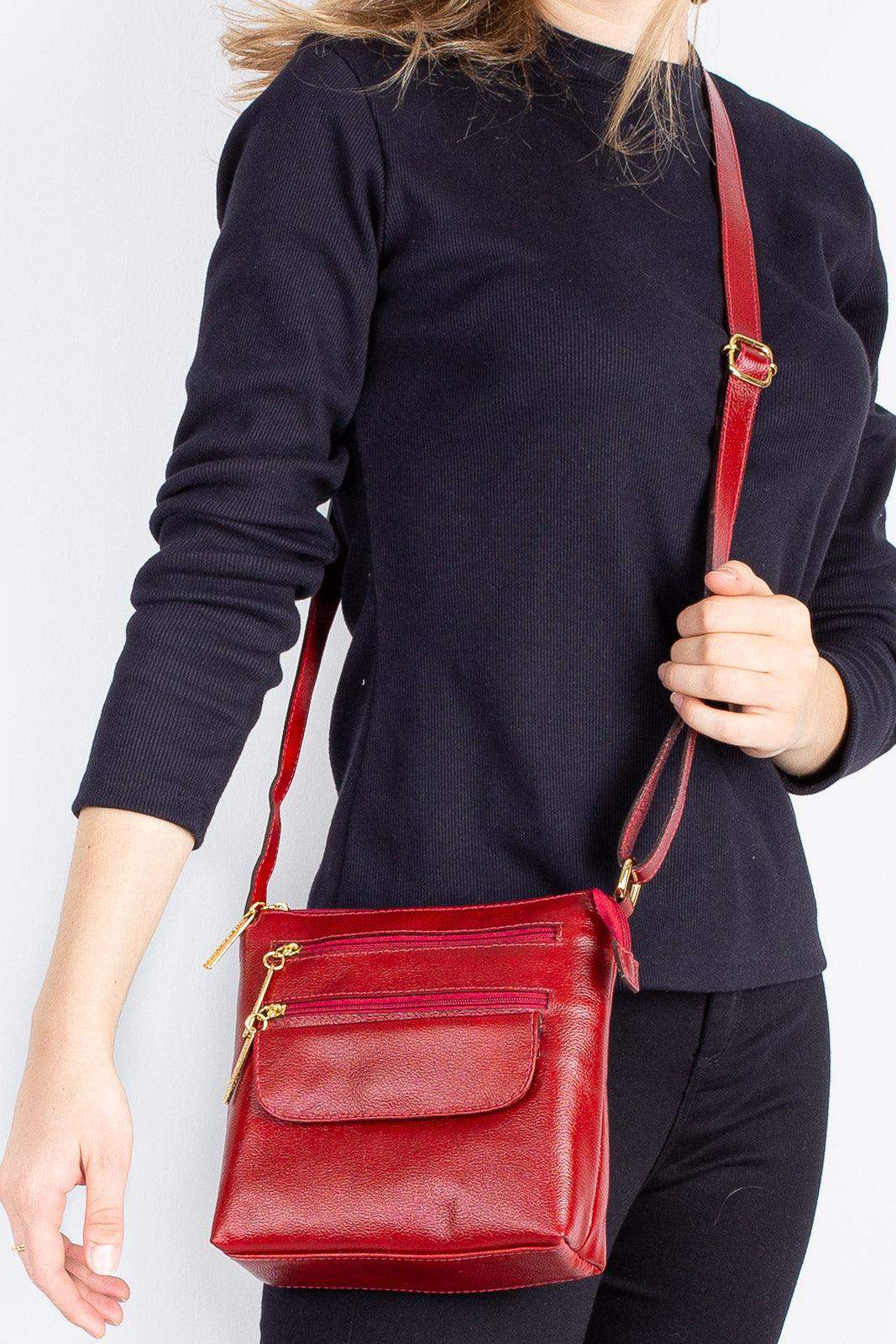 Bolsa transversal de couro liso Maura - Enluaze