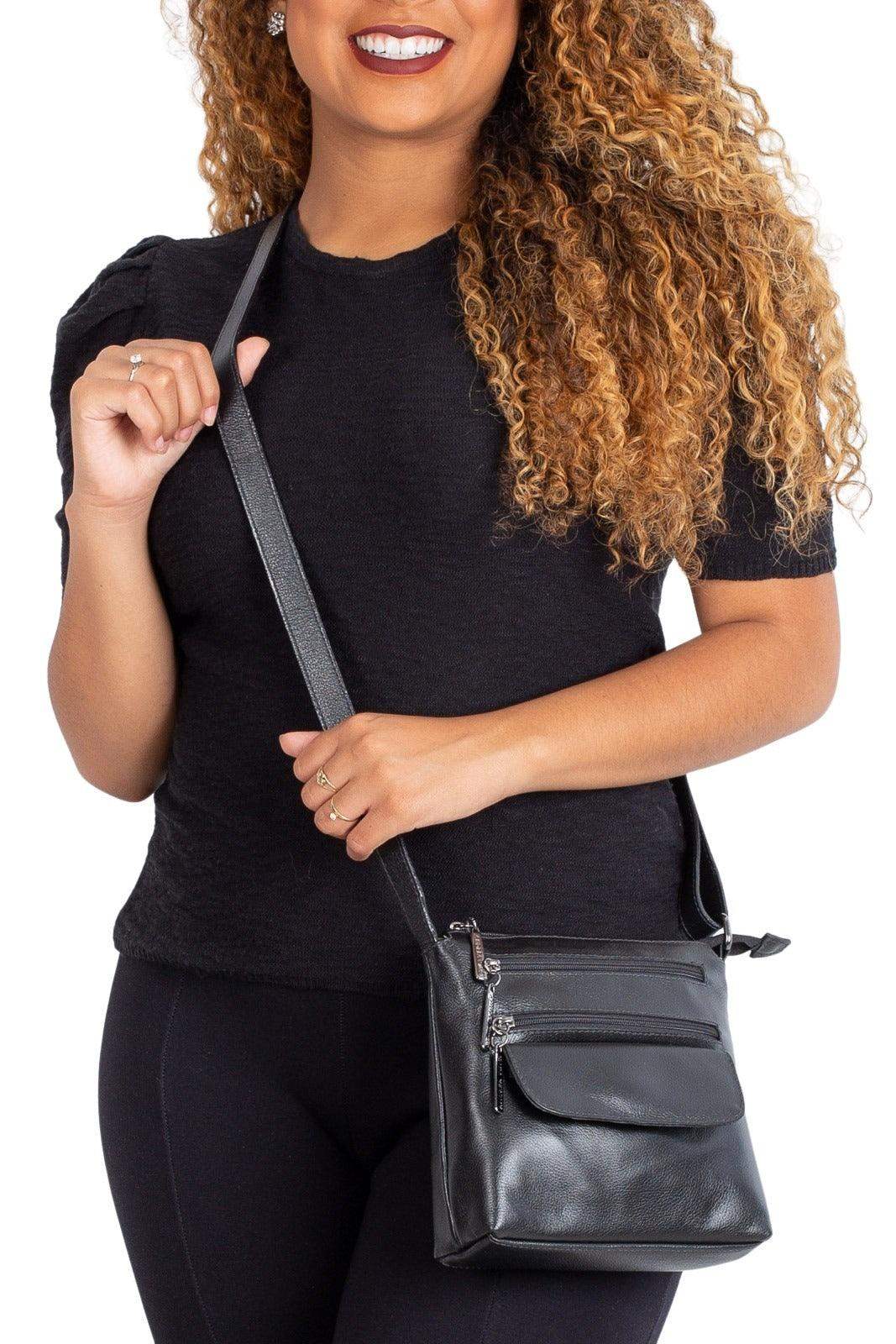 Bolsa transversal de couro liso metais grafite Maura - Enluaze