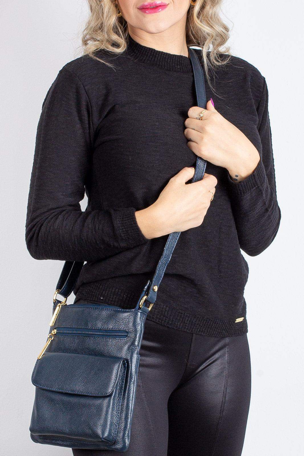 Bolsa pequena transversal de couro liso Alana - Enluaze