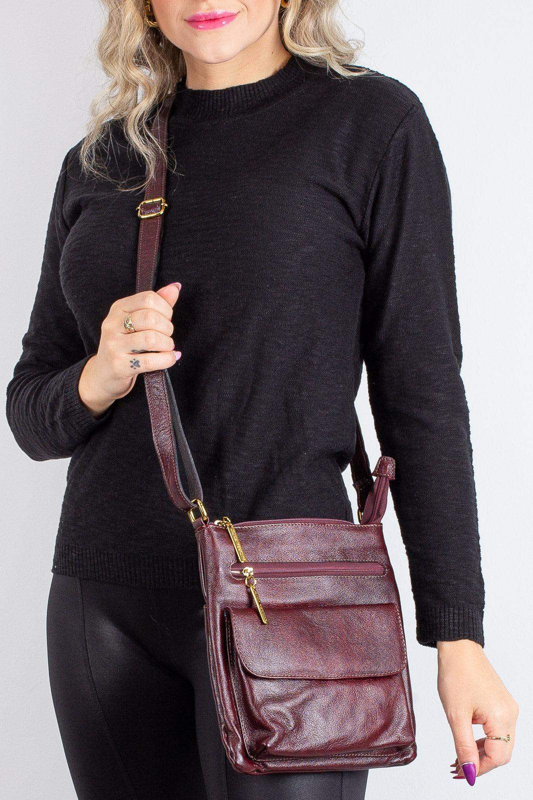 Bolsa pequena transversal de couro liso Alana - Enluaze