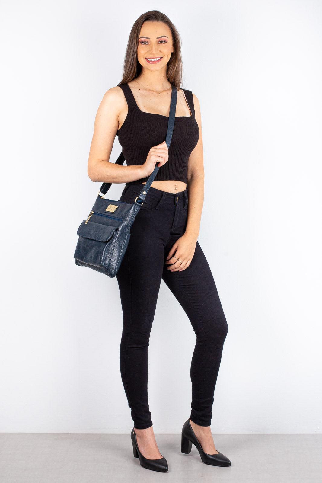 Bolsa transversal de couro liso Karen - Enluaze