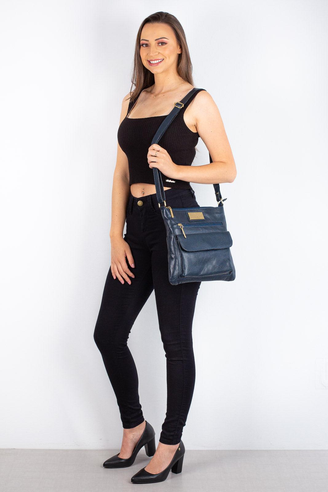 Bolsa transversal de couro liso Karen - Enluaze