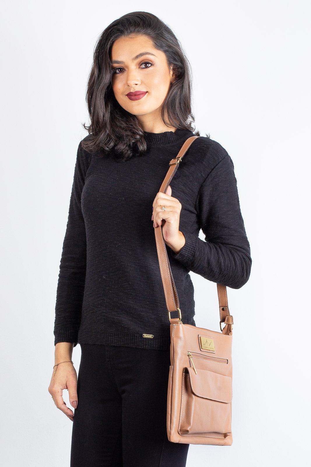 Bolsa transversal de couro liso Karen - Enluaze