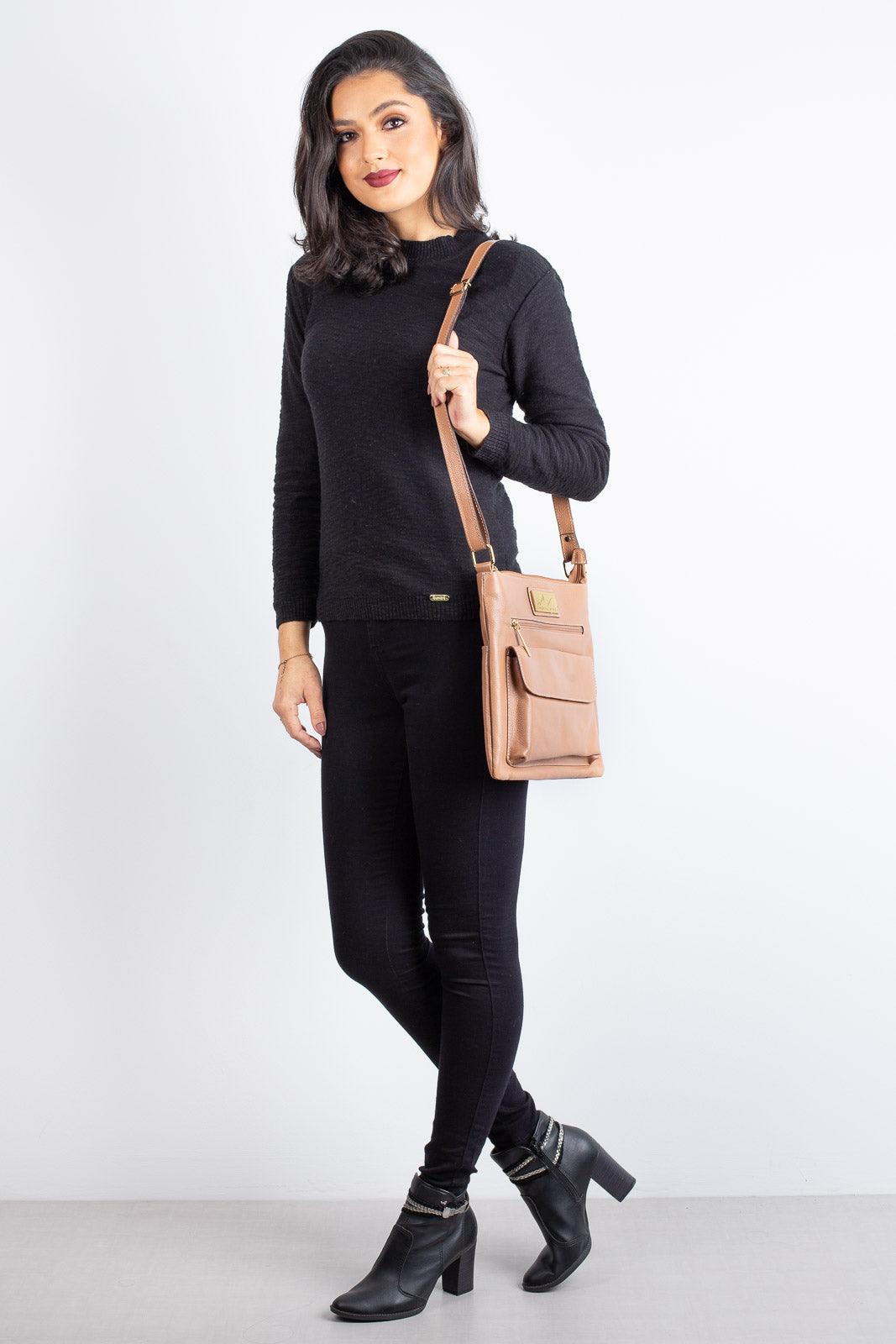 Bolsa transversal de couro liso Karen - Enluaze