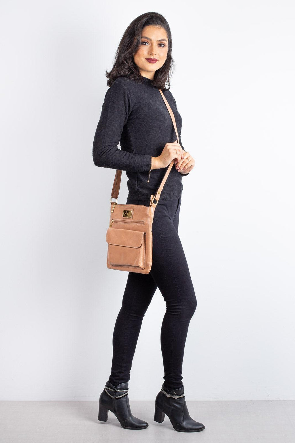 Bolsa transversal de couro liso Karen - Enluaze