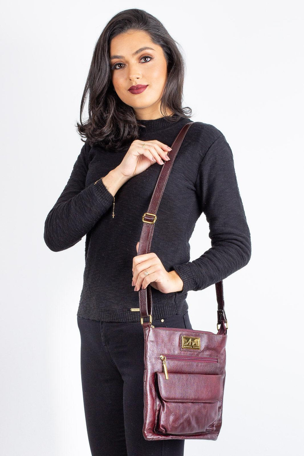 Bolsa transversal de couro liso Karen - Enluaze