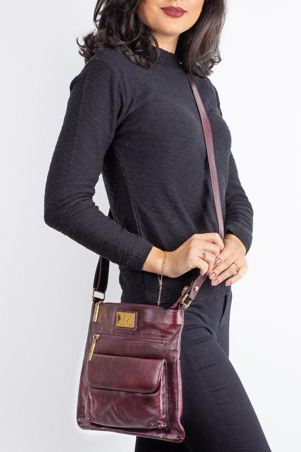 Bolsa transversal de couro liso Karen - Enluaze