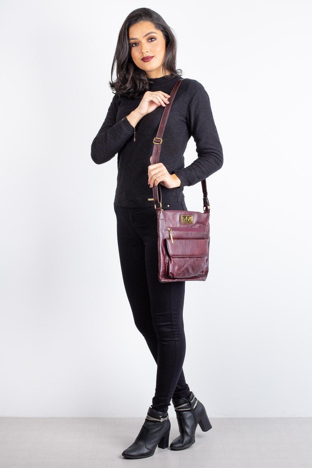 Bolsa transversal de couro liso Karen - Enluaze