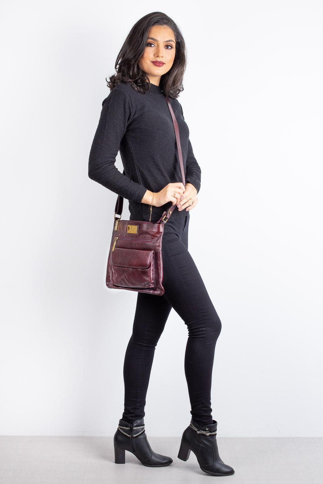 Bolsa transversal de couro liso Karen - Enluaze