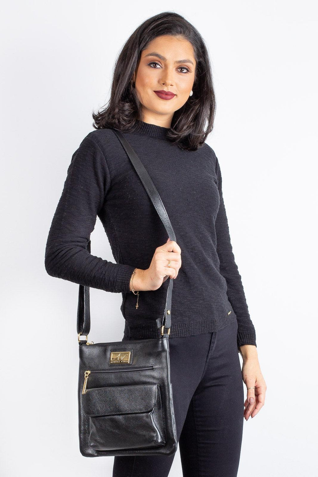 Bolsa transversal de couro liso Karen - Enluaze