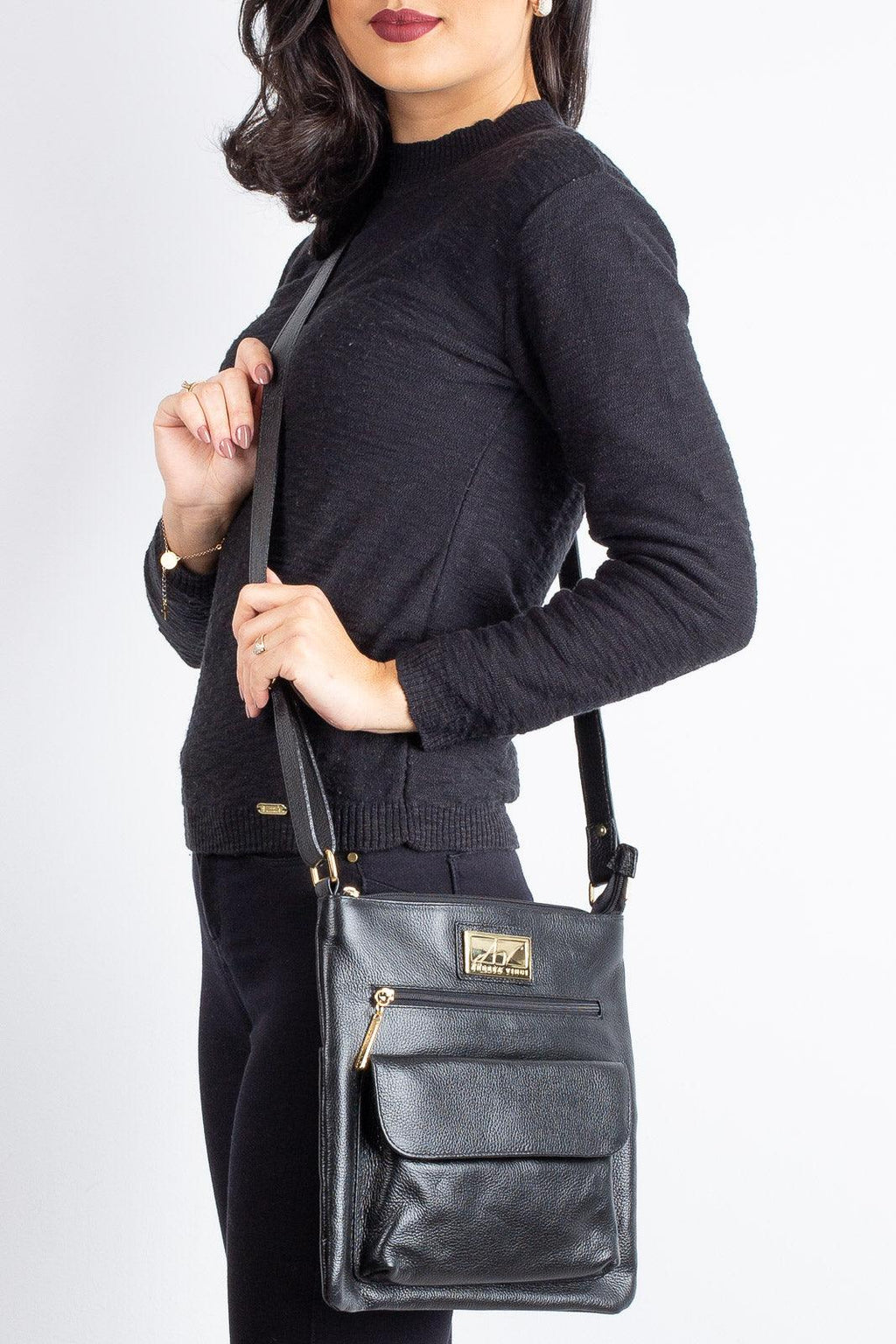 Bolsa transversal de couro liso Karen - Enluaze