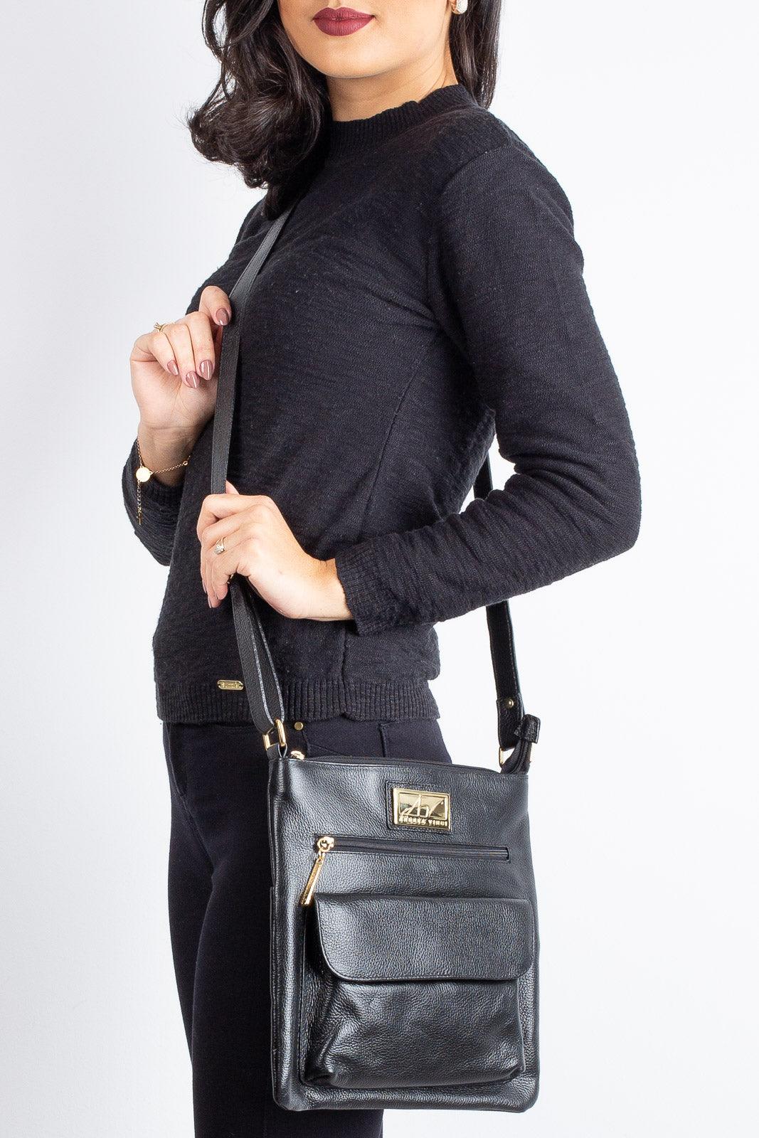 Bolsa transversal de couro liso Karen - Enluaze