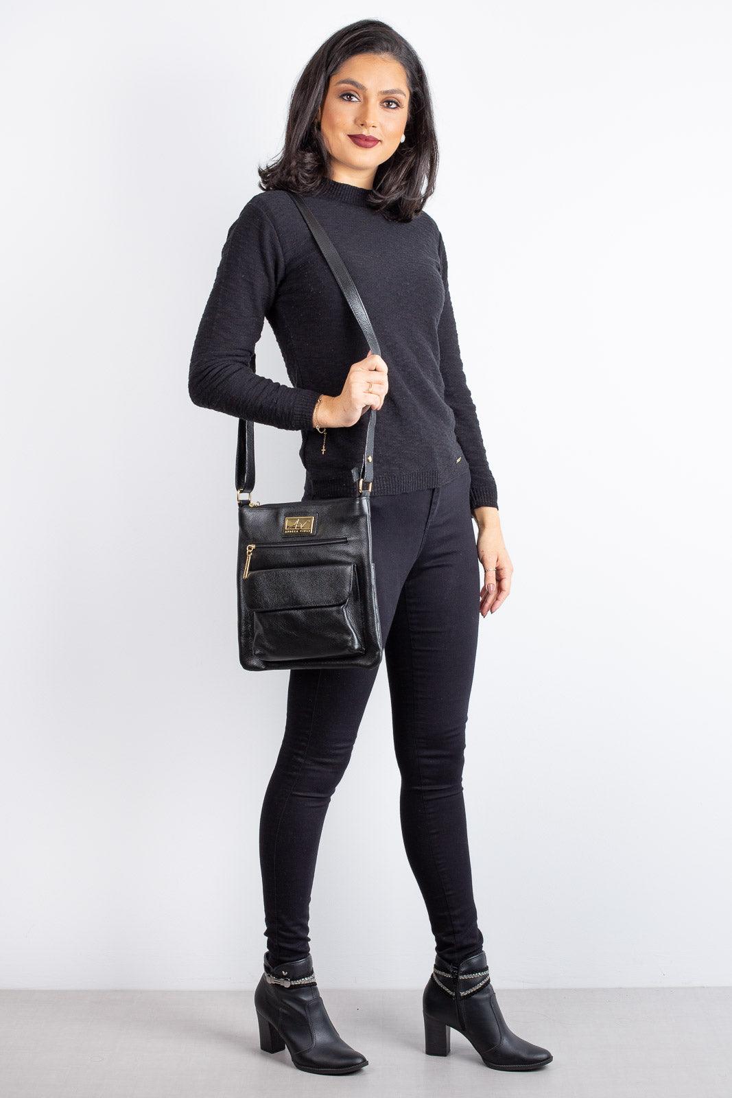 Bolsa transversal de couro liso Karen - Enluaze