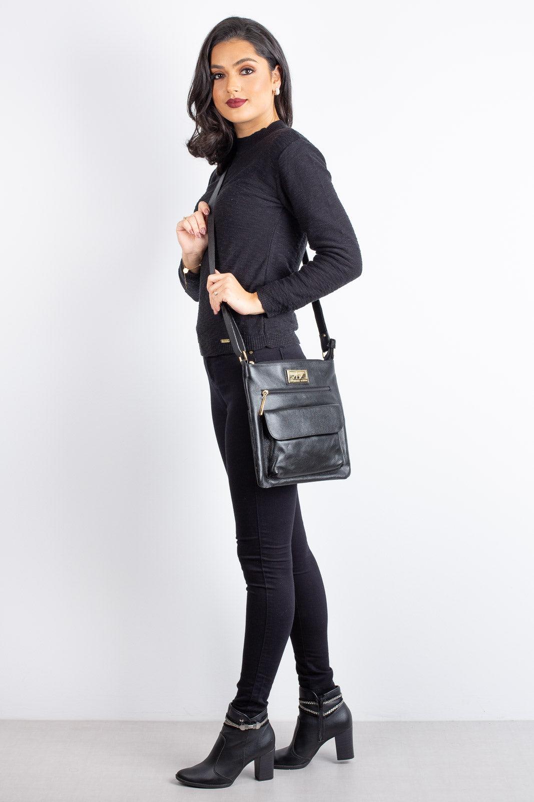 Bolsa transversal de couro liso Karen - Enluaze