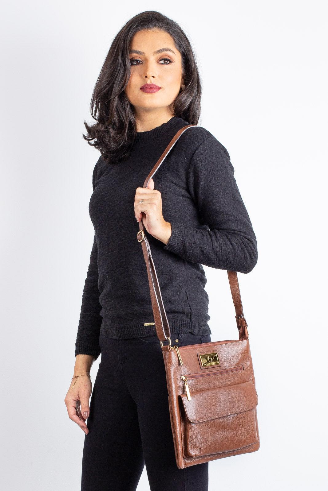 Bolsa transversal de couro liso Karen - Enluaze