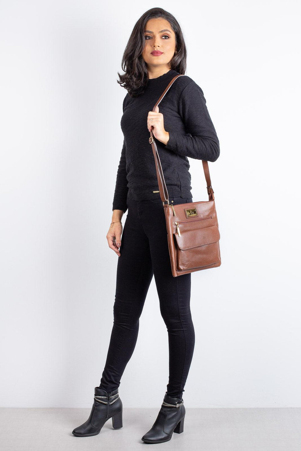 Bolsa transversal de couro liso Karen - Enluaze