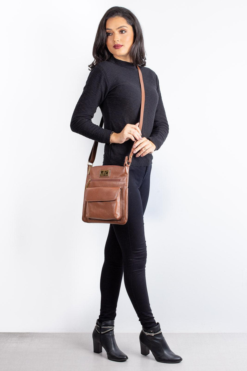 Bolsa transversal de couro liso Karen - Enluaze