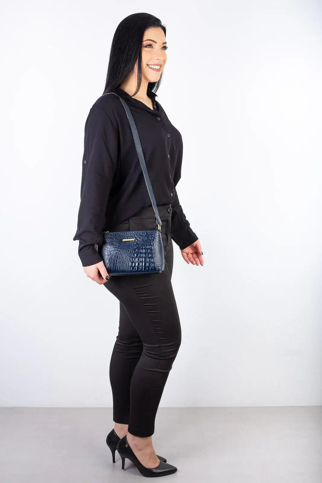 Bolsa pequena transversal de couro croco Iris - Enluaze