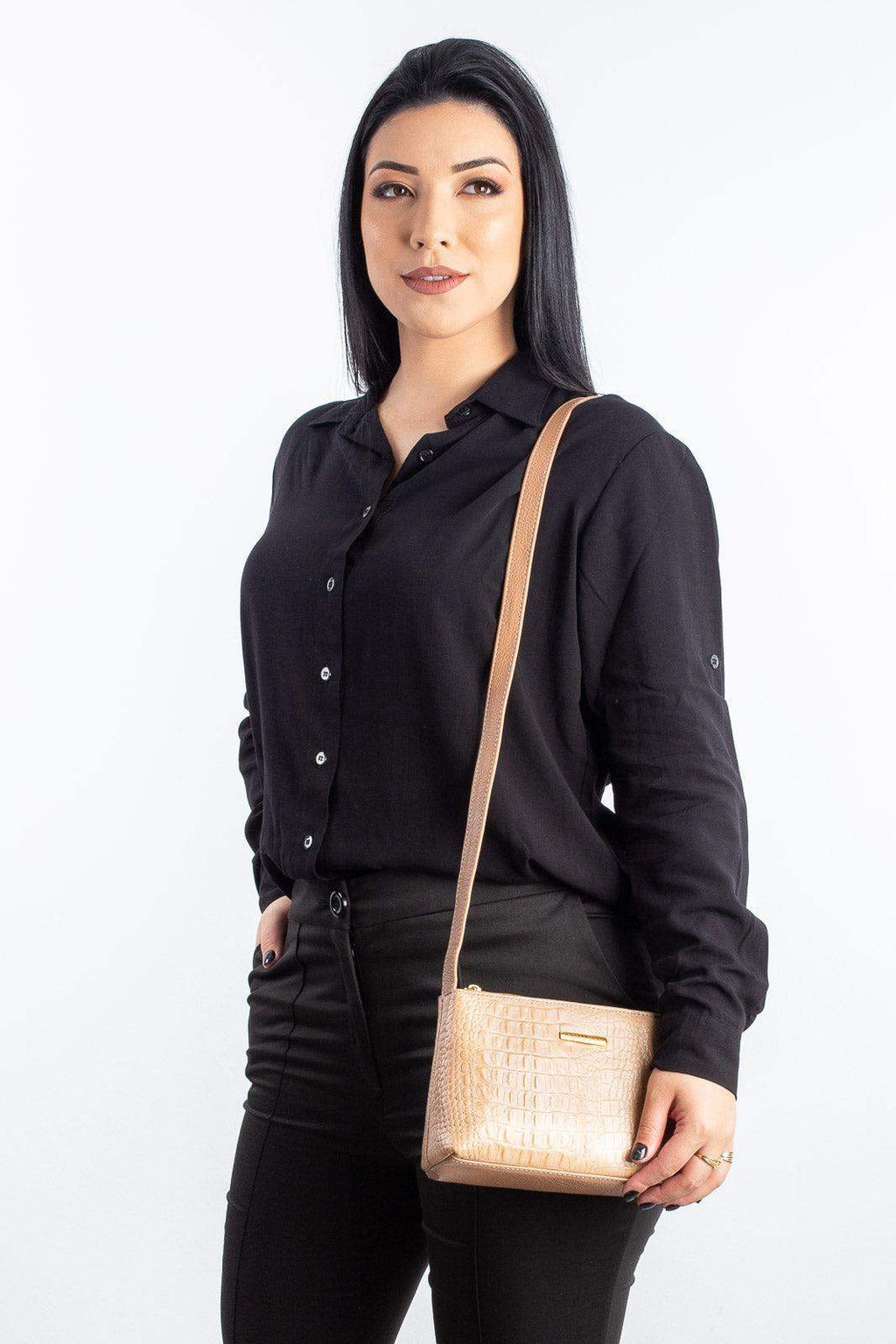 Bolsa pequena transversal de couro croco Iris - Enluaze