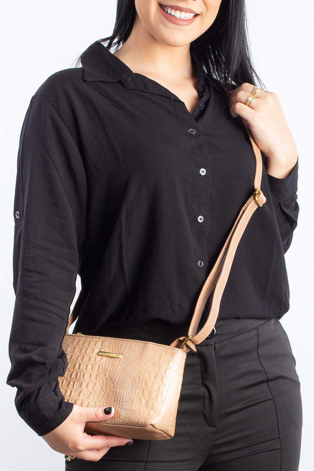 Bolsa pequena transversal de couro croco Iris - Enluaze