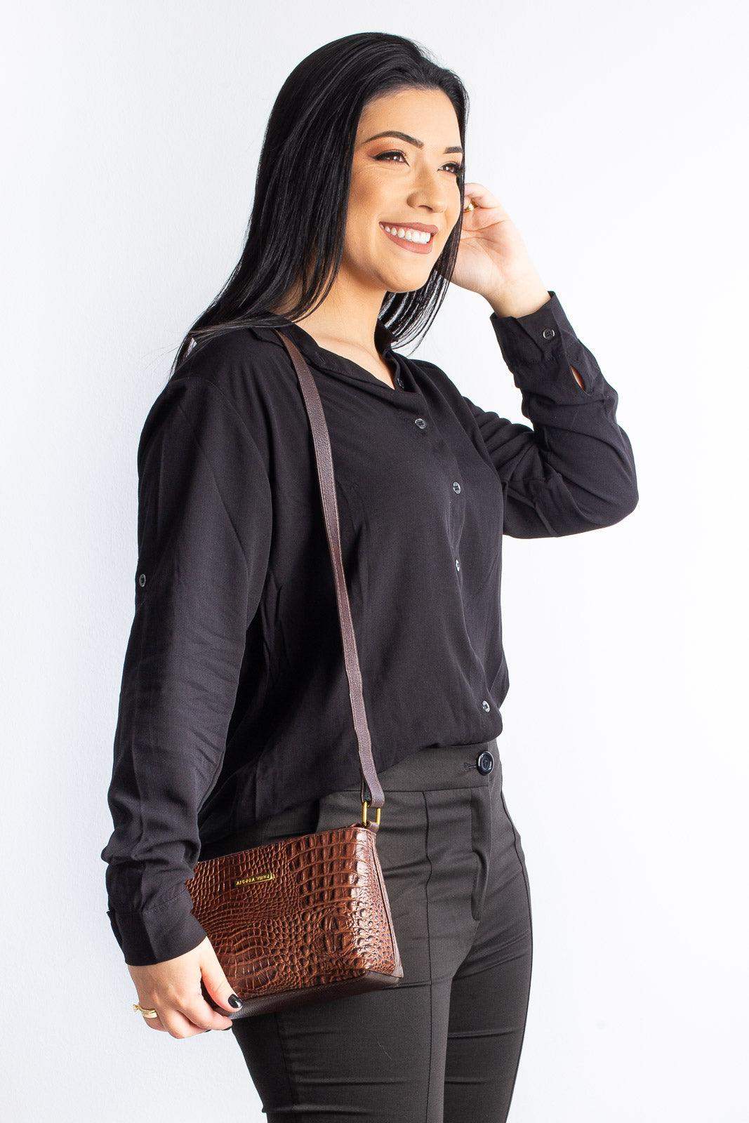 Bolsa pequena transversal de couro croco Iris - Enluaze