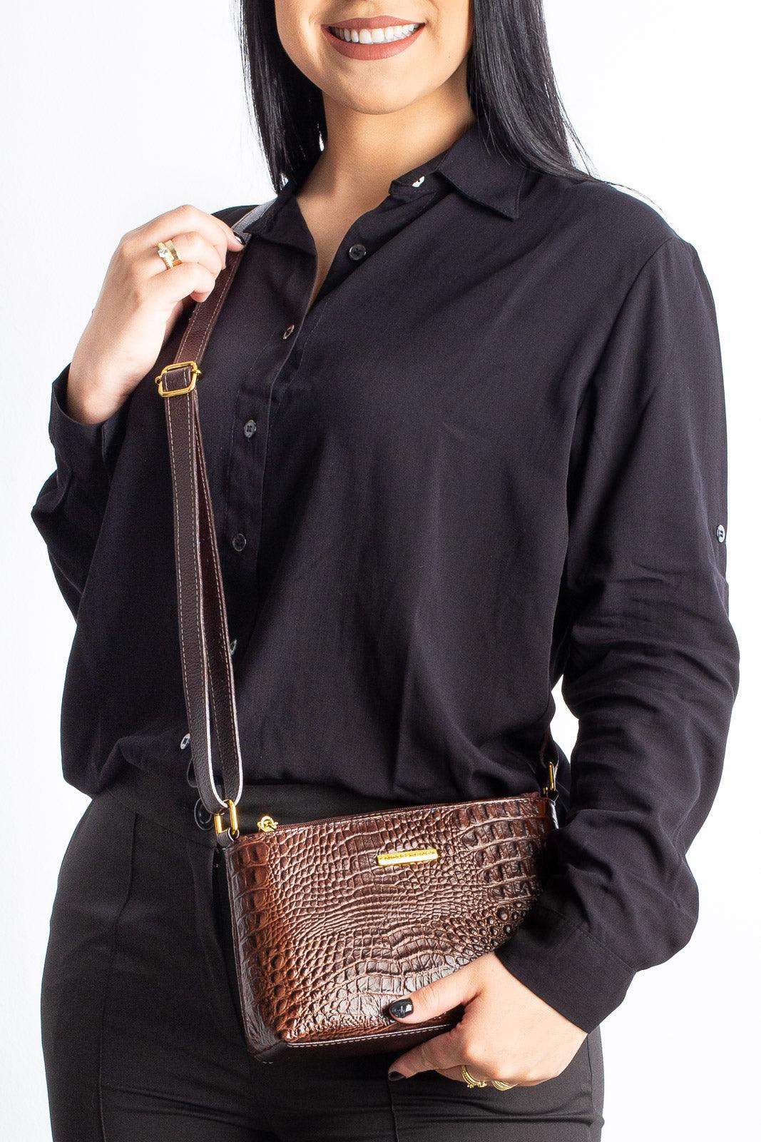 Bolsa pequena transversal de couro croco Iris - Enluaze