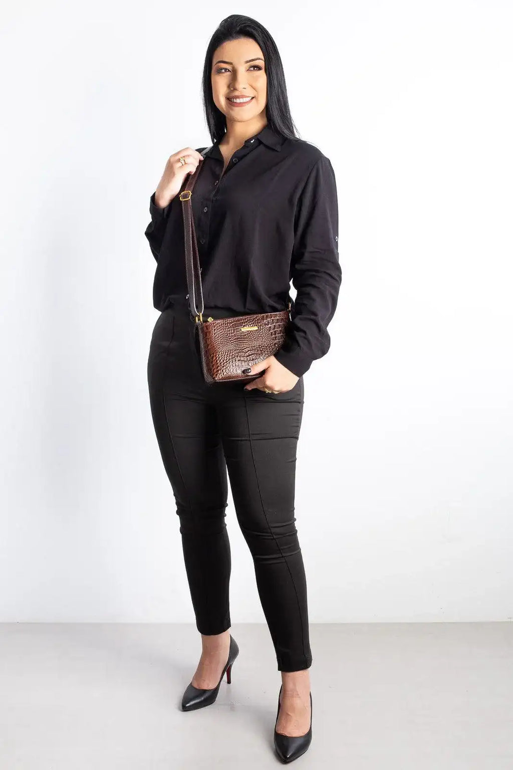 Bolsa pequena transversal de couro croco Iris - Enluaze