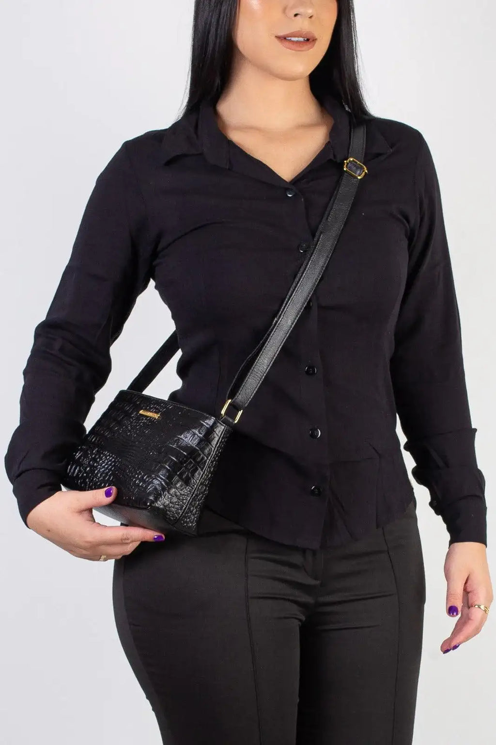 Bolsa pequena transversal de couro croco Iris - Enluaze