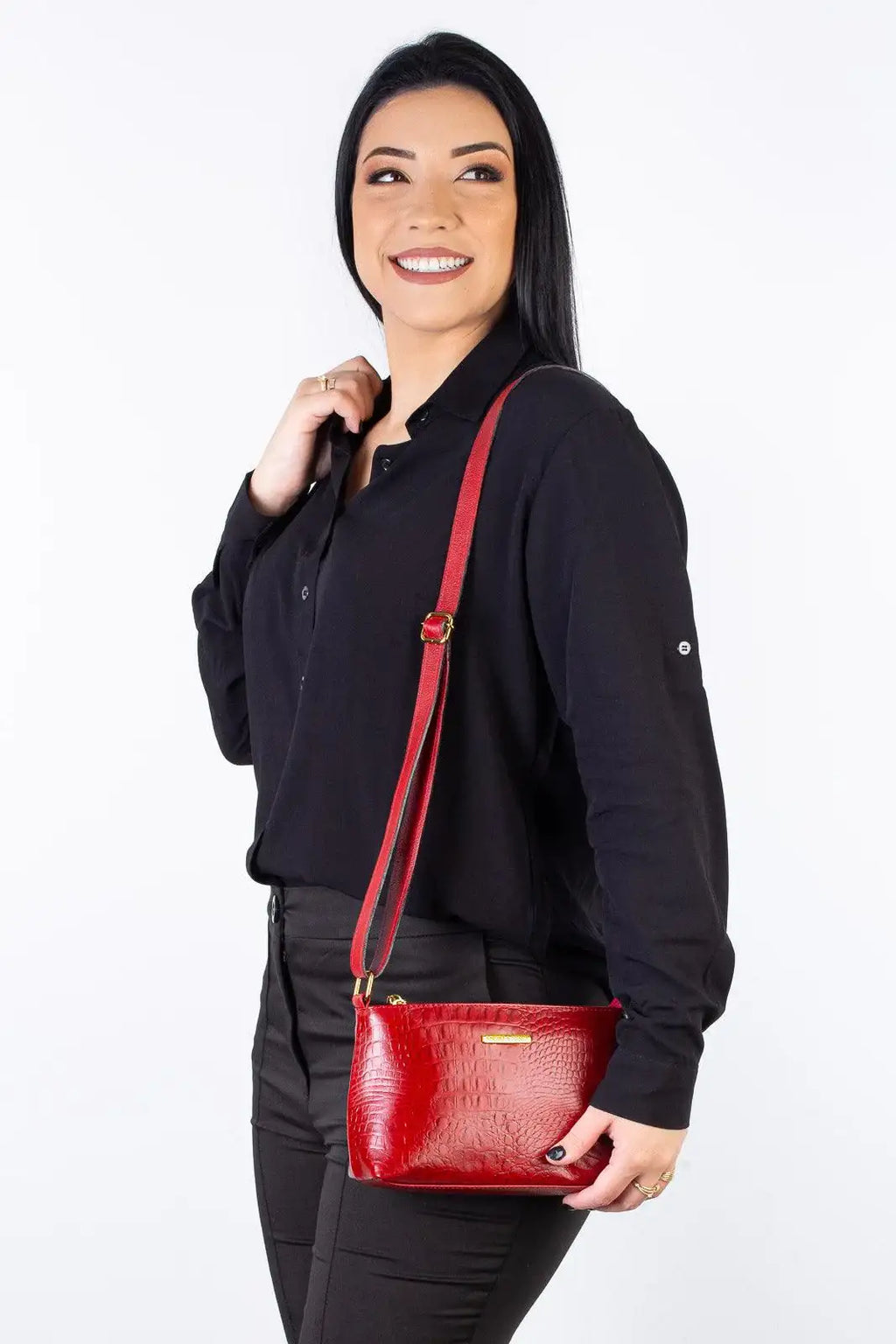 Bolsa pequena transversal de couro croco Iris - Enluaze