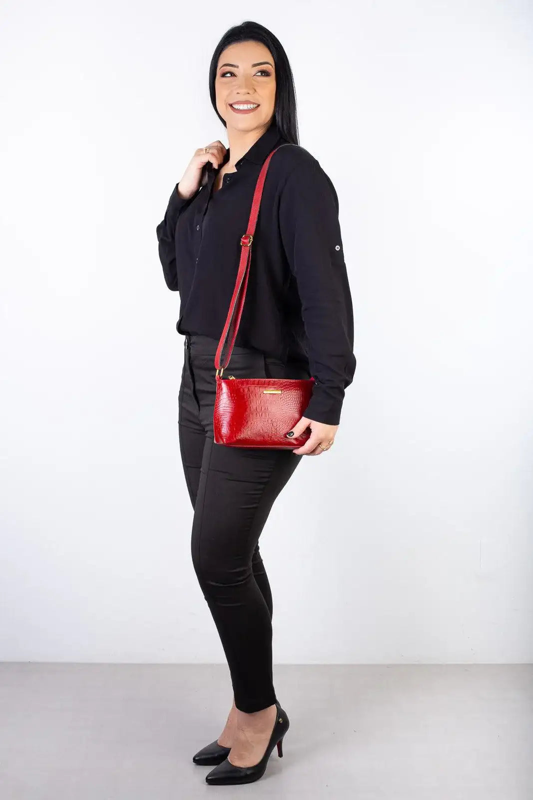 Bolsa pequena transversal de couro croco Iris - Enluaze