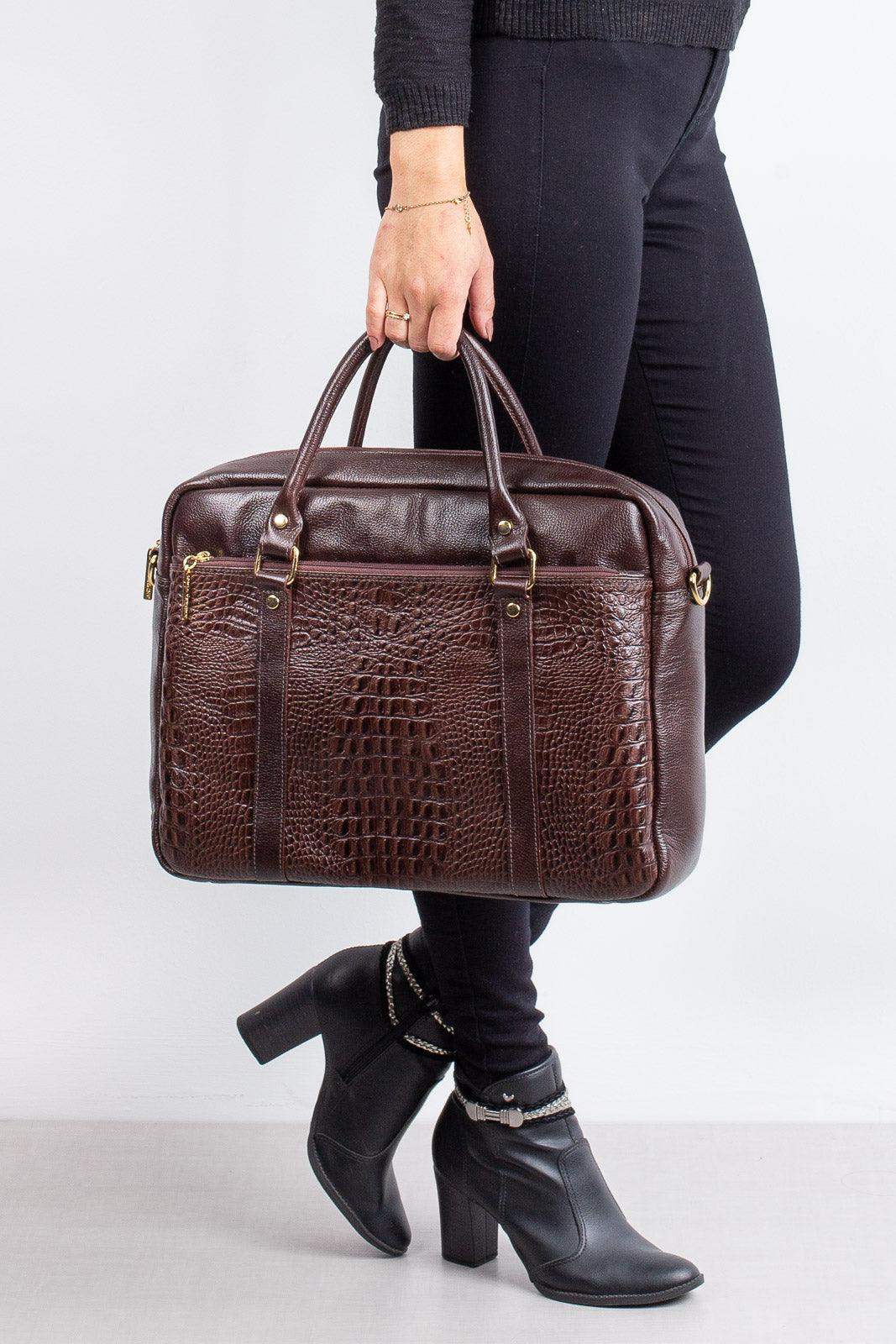 Pasta executiva grande de couro croco Scarlet - Enluaze