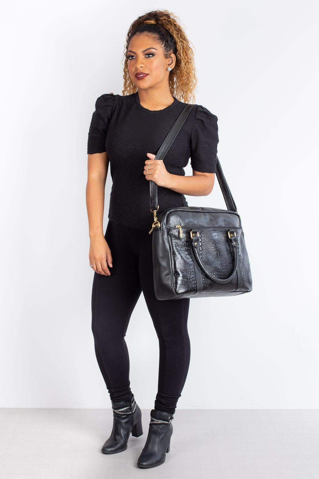 Pasta executiva grande de couro croco Scarlet - Enluaze