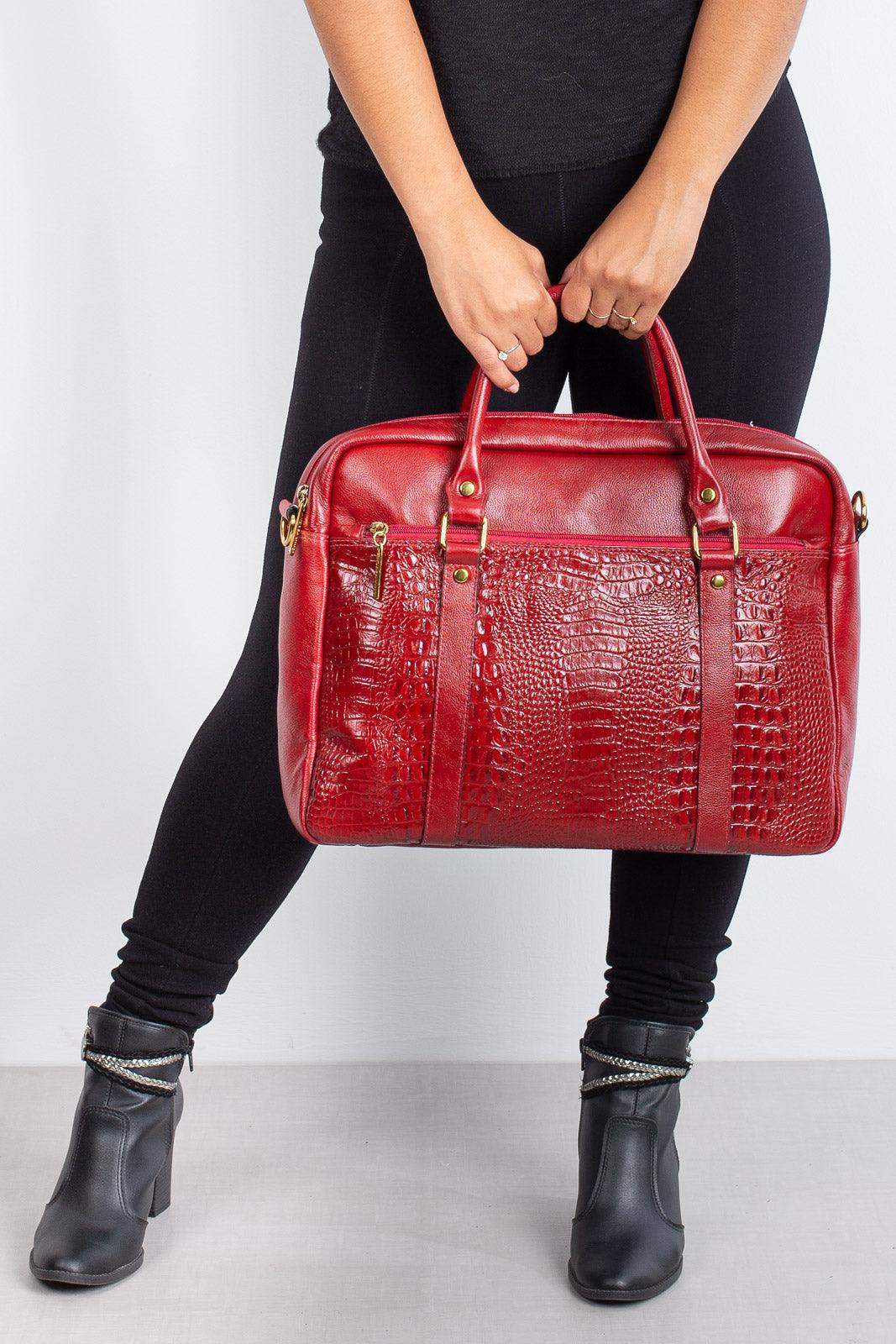 Pasta executiva grande de couro croco Scarlet - Enluaze