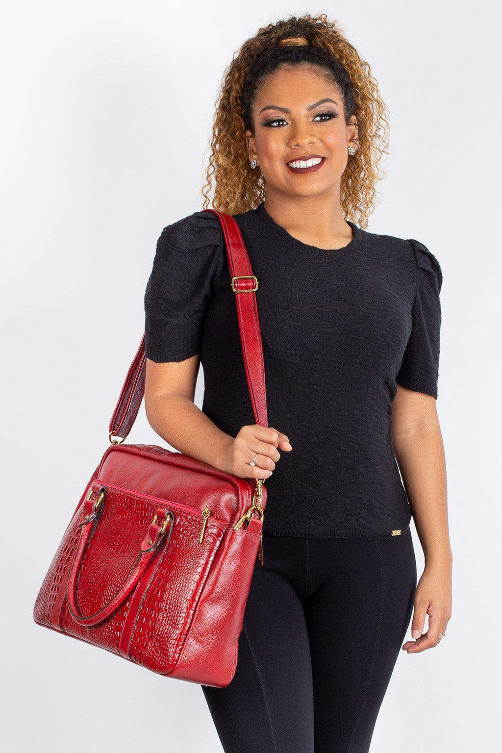 Pasta executiva grande de couro croco Scarlet - Enluaze