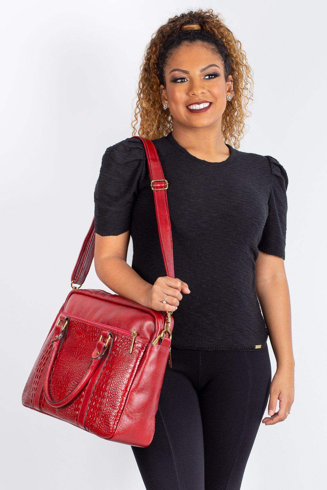 Pasta executiva grande de couro croco Scarlet - Enluaze