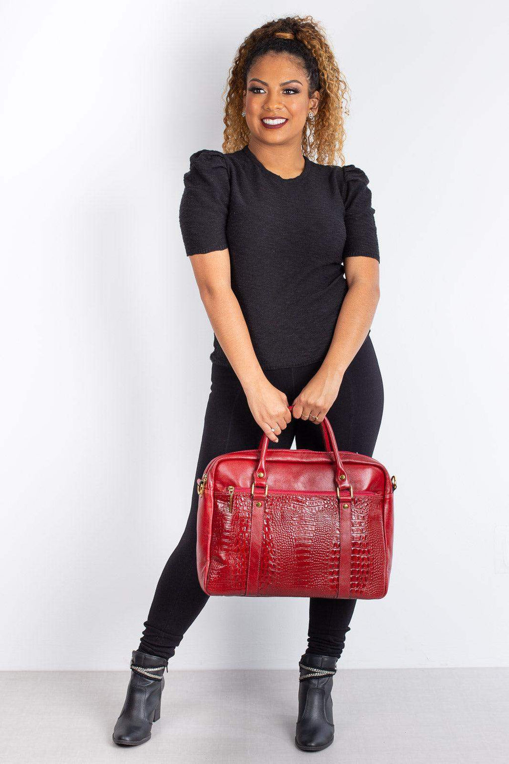 Pasta executiva grande de couro croco Scarlet - Enluaze