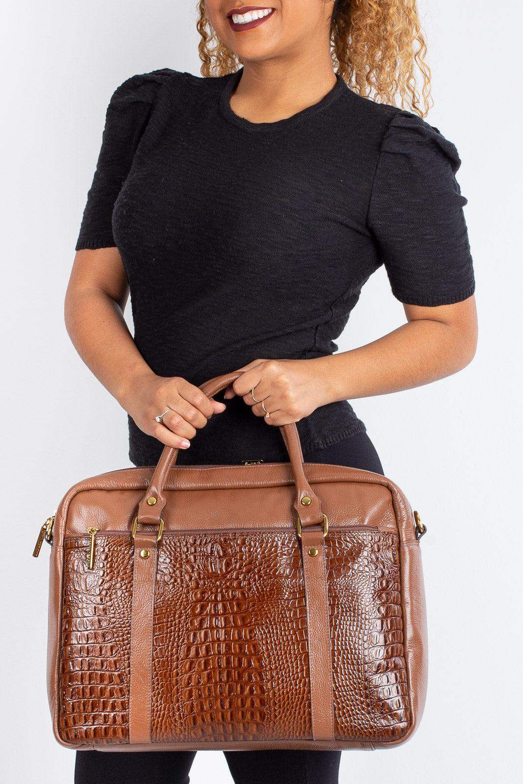 Pasta executiva grande de couro croco Scarlet - Enluaze