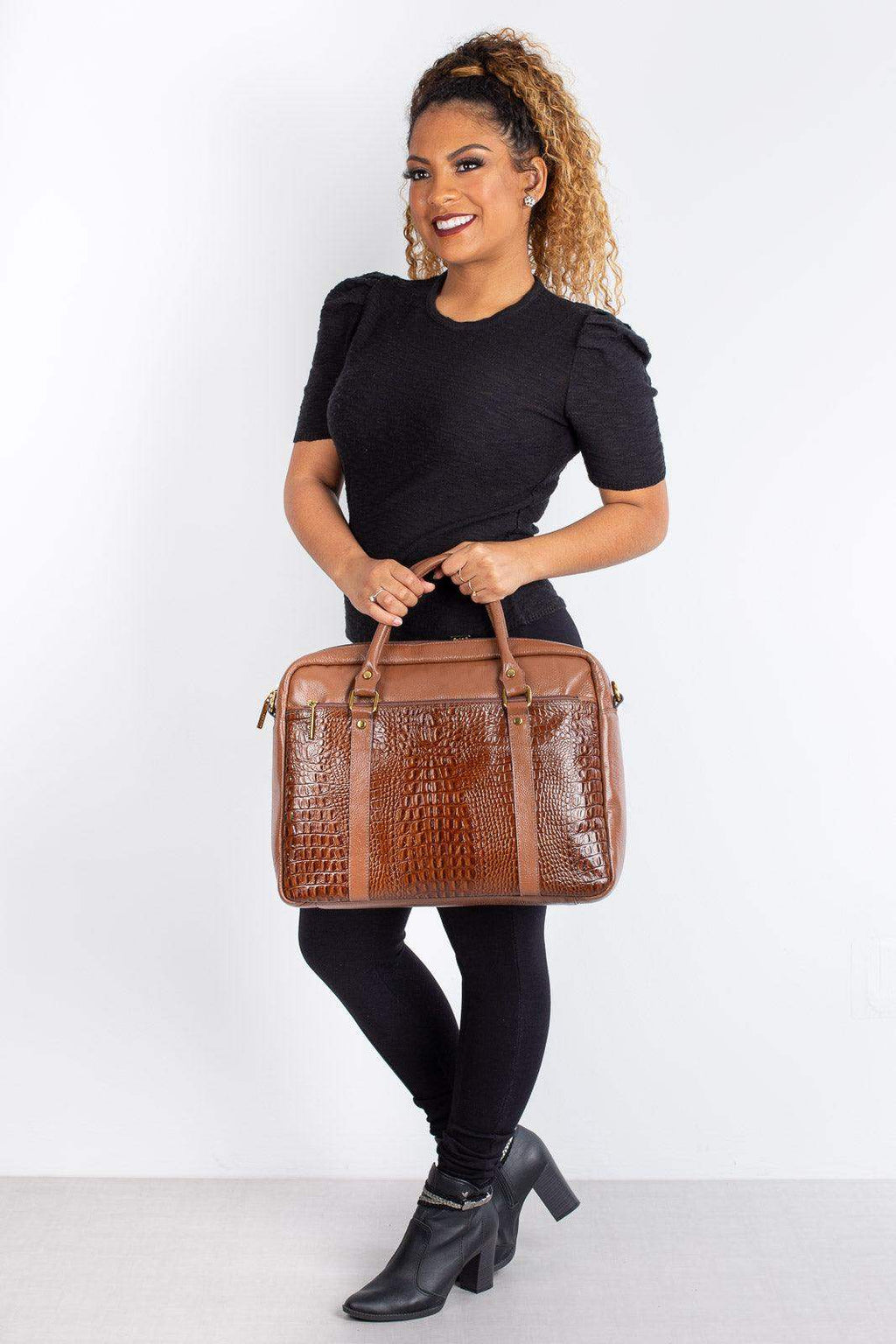 Pasta executiva grande de couro croco Scarlet - Enluaze