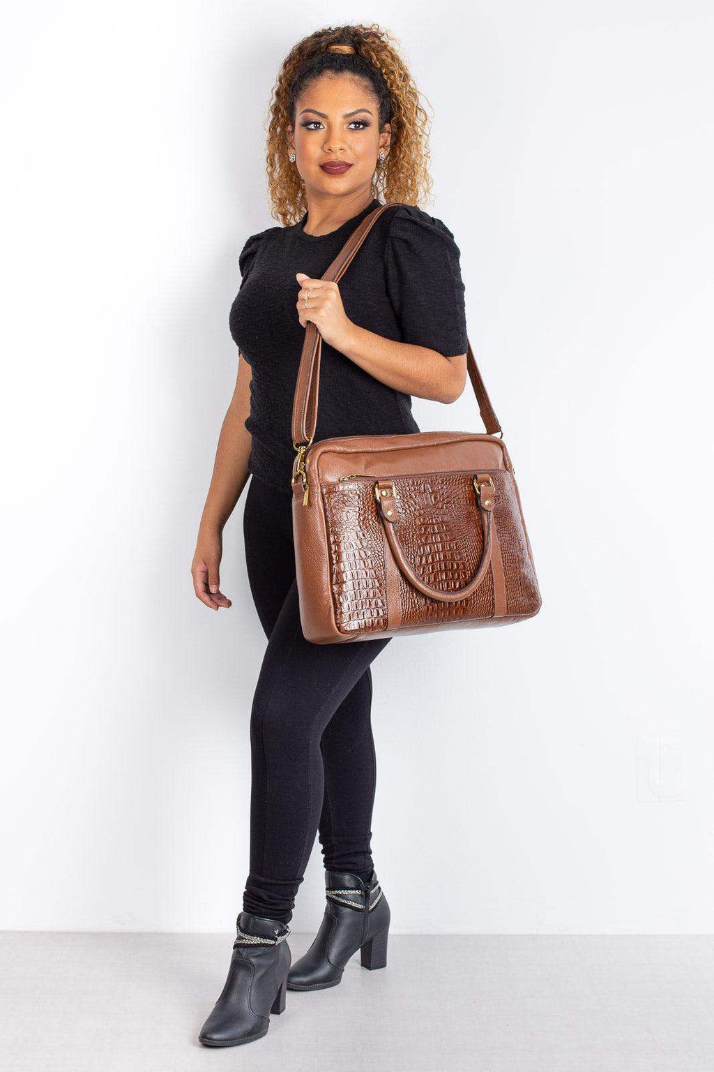 Pasta executiva grande de couro croco Scarlet - Enluaze