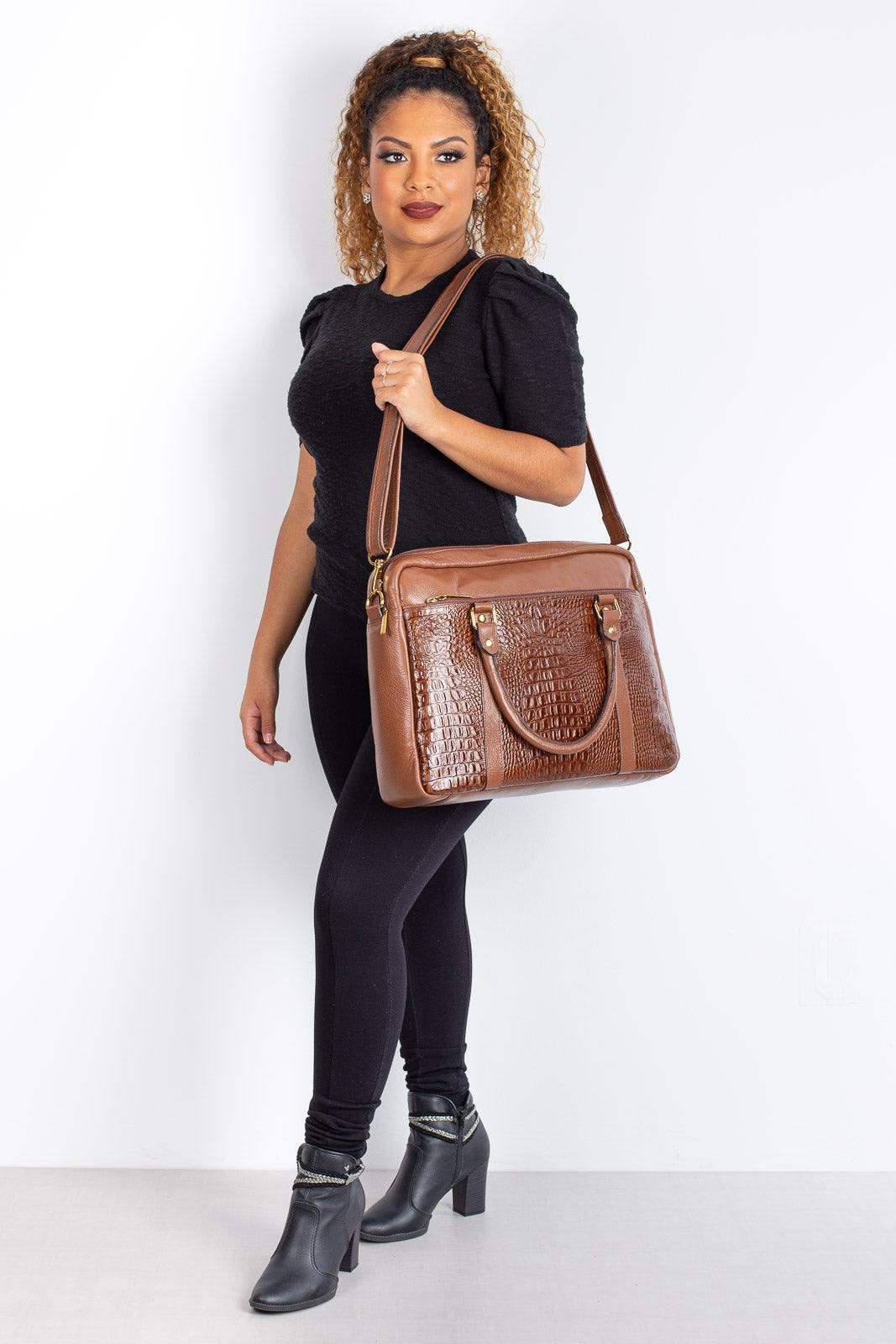 Pasta executiva grande de couro croco Scarlet - Enluaze