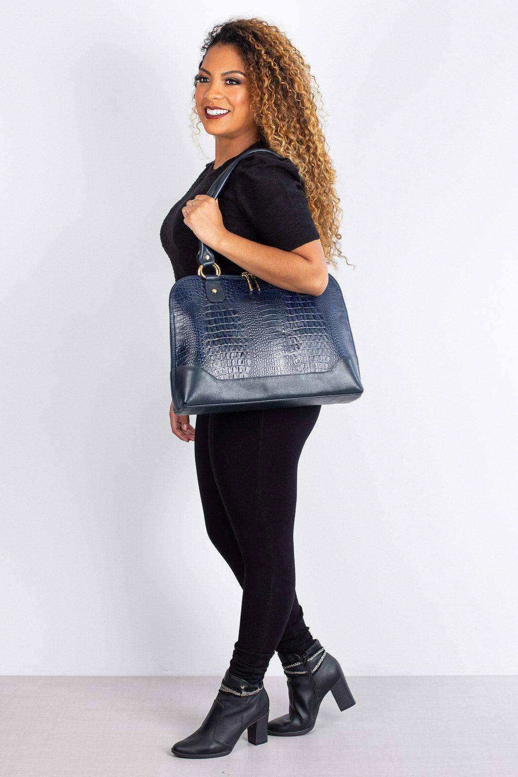 Pasta feminina executiva em couro croco Isabel - Enluaze