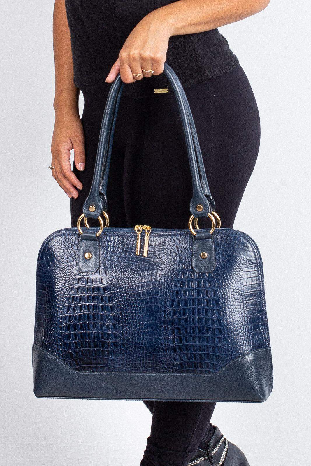 Pasta feminina executiva em couro croco Isabel - Enluaze