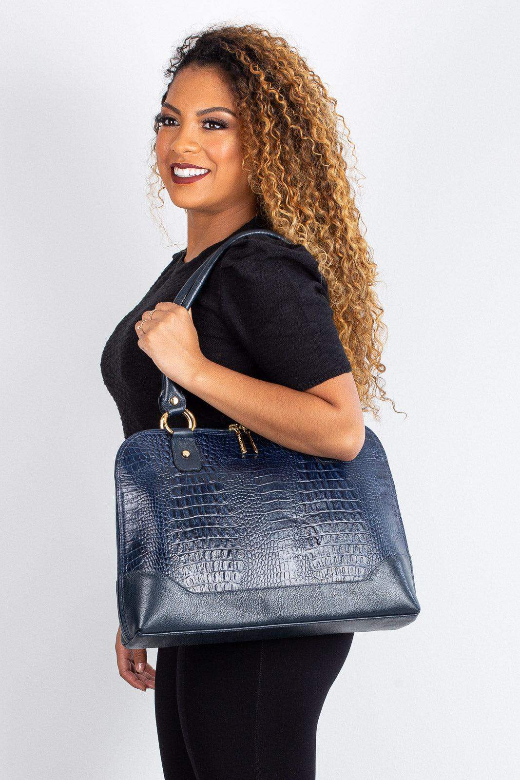 Pasta feminina executiva em couro croco Isabel - Enluaze