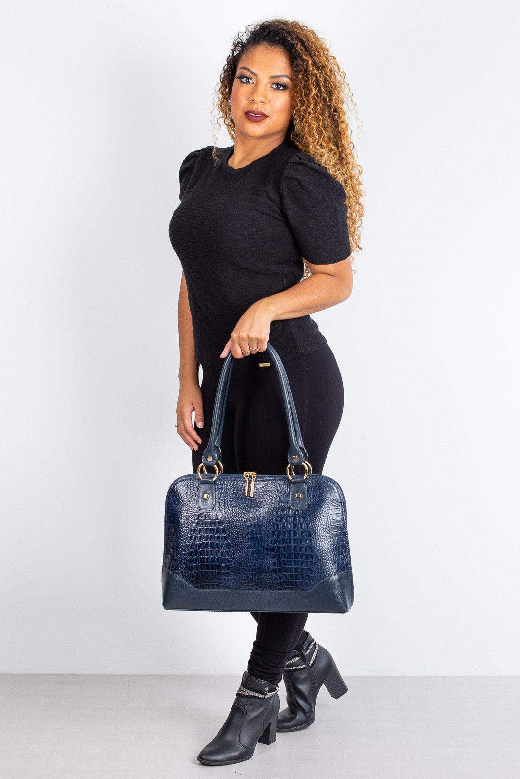 Pasta feminina executiva em couro croco Isabel - Enluaze