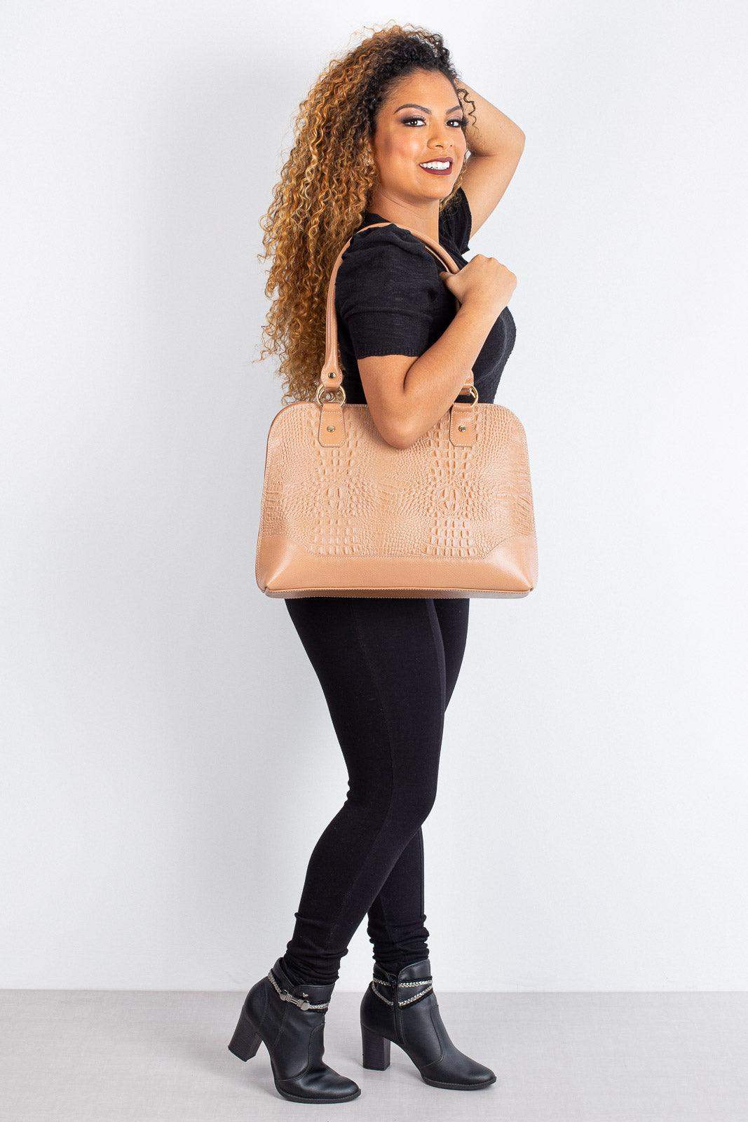 Pasta feminina executiva em couro croco Isabel - Enluaze