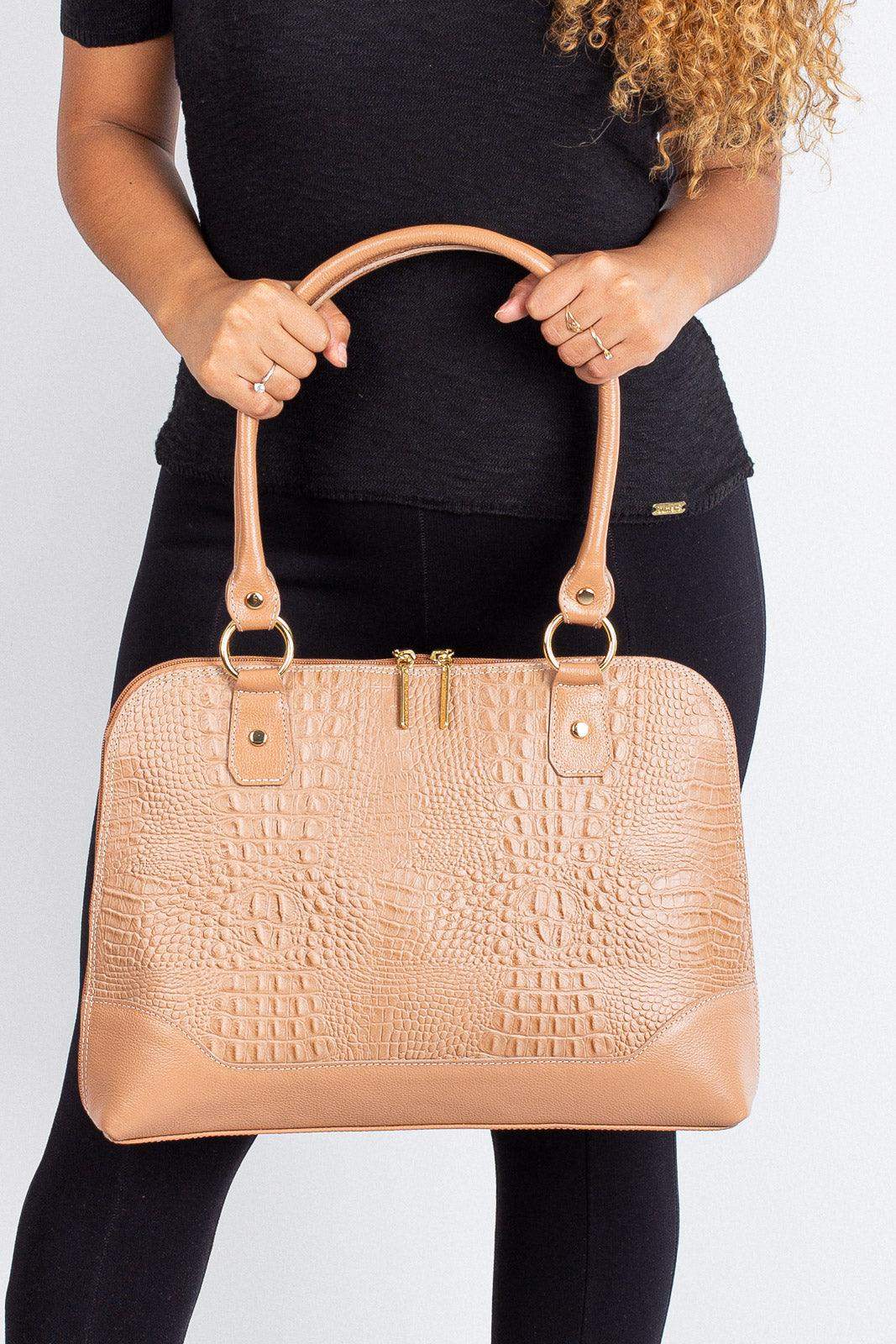 Pasta feminina executiva em couro croco Isabel - Enluaze
