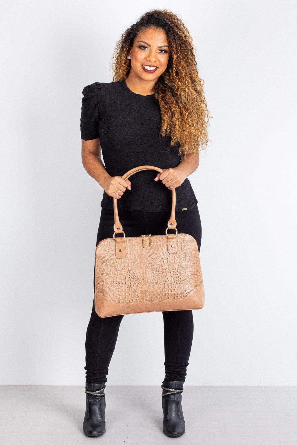 Pasta feminina executiva em couro croco Isabel - Enluaze
