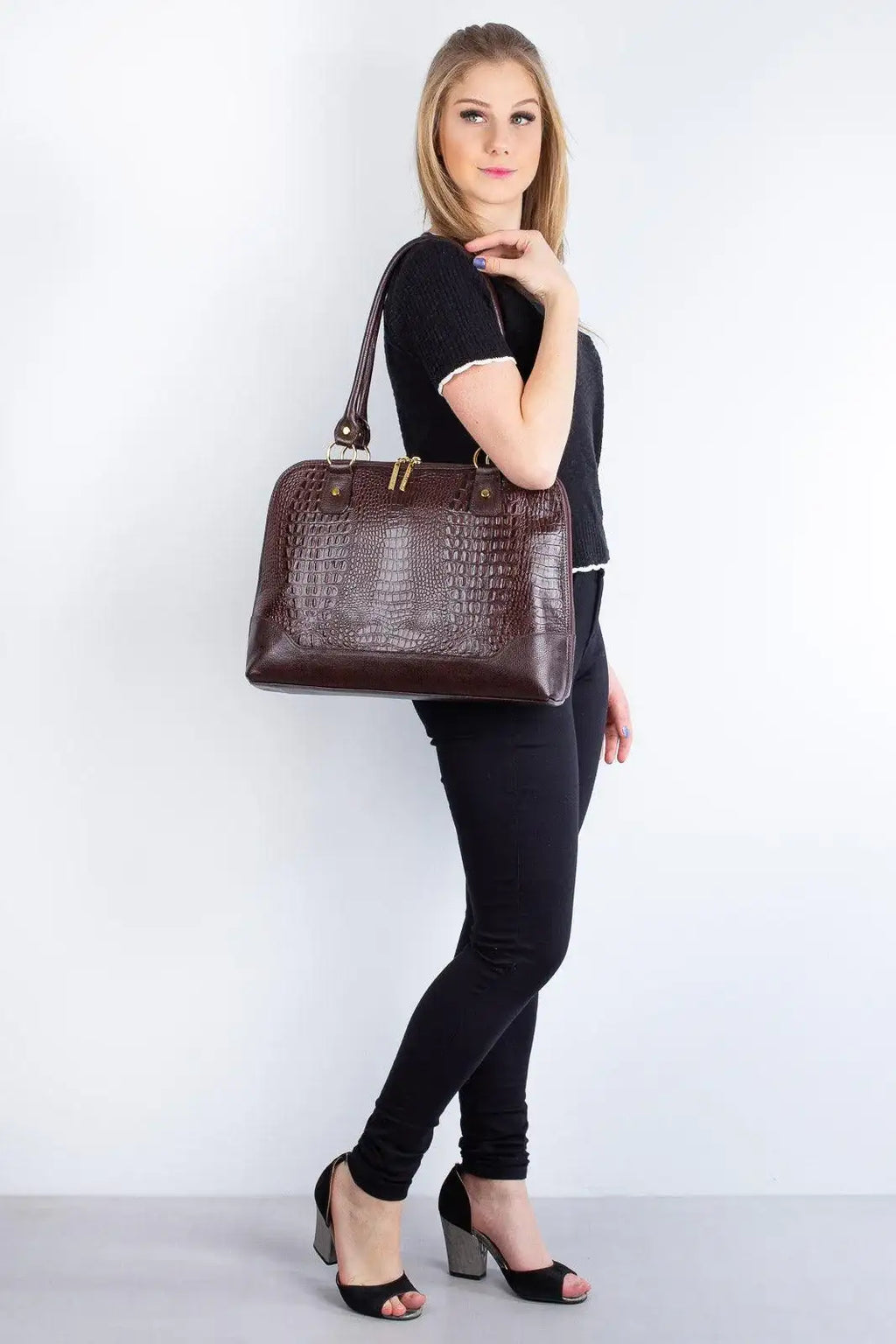 Pasta feminina executiva em couro croco Isabel - Enluaze