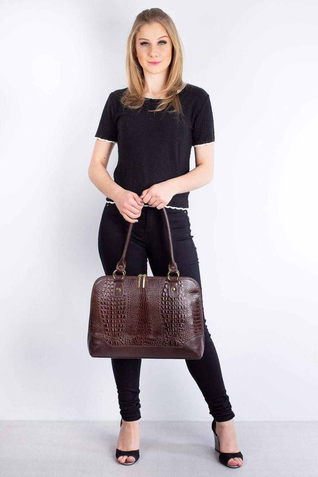 Pasta feminina executiva em couro croco Isabel - Enluaze